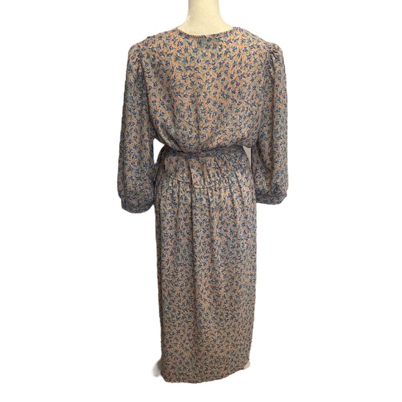 Vintage 80's Alison Peters Blouson Dress Womens Size Large Pink Floral Belted - Picture 5 of 12